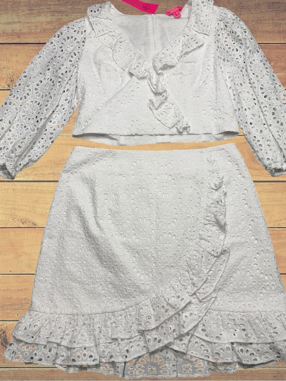 Lilly Pulitzer Roca Premium Resort White Eyelet 2-Piece Skirt Set Size 16 NWT - Picture 12 of 14